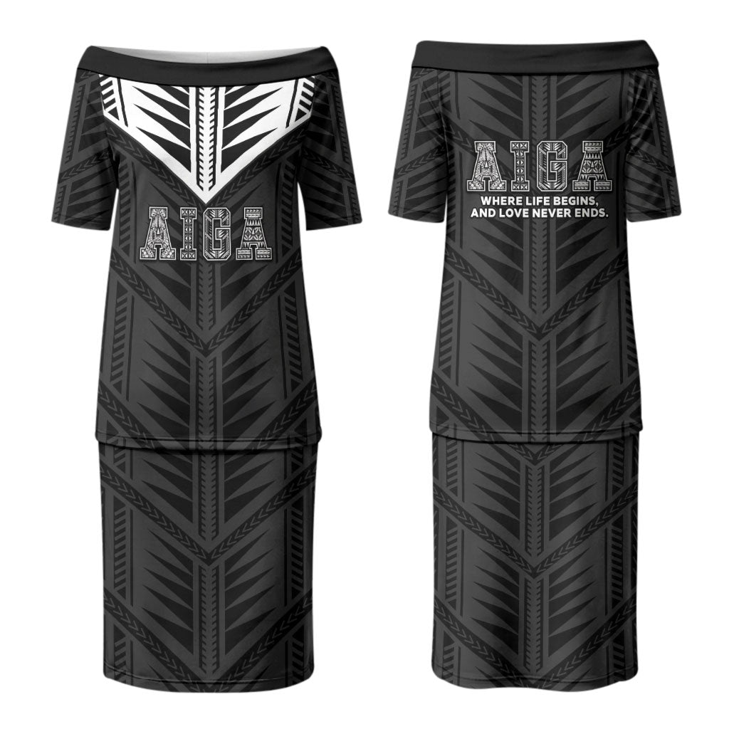 Samoa Aiga Couples Matching Puletasi and Long Sleeve Button Shirt Samoan Tribal Pattern LT05 - Polynesian Pride