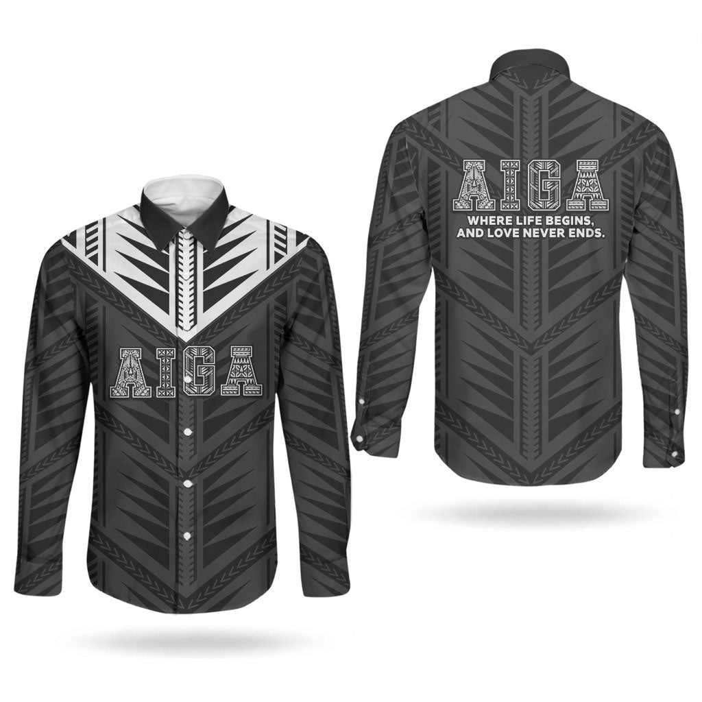 Samoa Aiga Couples Matching Short Sleeve Bodycon Dress and Long Sleeve Button Shirt Samoan Tribal Pattern LT05 - Polynesian Pride