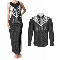 Samoa Aiga Couples Matching Tank Maxi Dress and Long Sleeve Button Shirt Samoan Tribal Pattern LT05 Black - Polynesian Pride