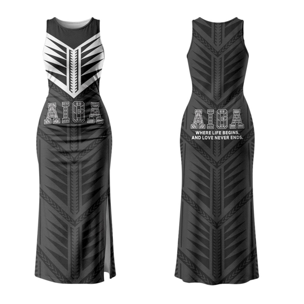 Samoa Aiga Couples Matching Tank Maxi Dress and Long Sleeve Button Shirt Samoan Tribal Pattern LT05 - Polynesian Pride