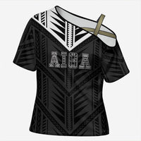 Samoa Aiga Cross Shoulder Shirt Samoan Tribal Pattern LT05 Female Black - Polynesian Pride