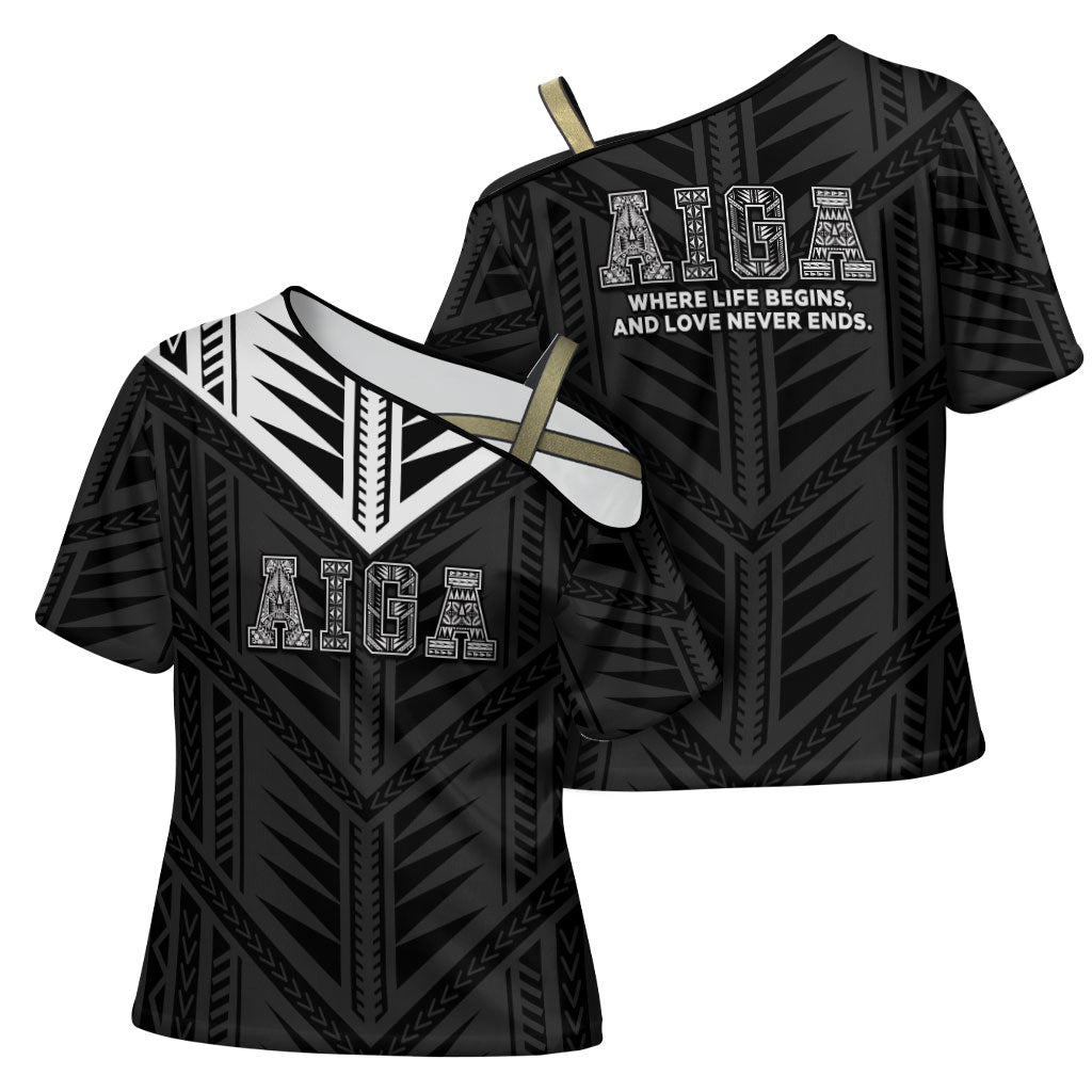 Samoa Aiga Cross Shoulder Shirt Samoan Tribal Pattern LT05 - Polynesian Pride