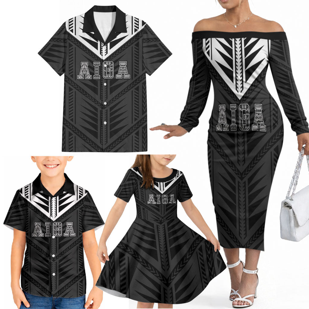 Samoa Aiga Family Matching Off The Shoulder Long Sleeve Dress and Hawaiian Shirt Samoan Tribal Pattern LT05 - Polynesian Pride