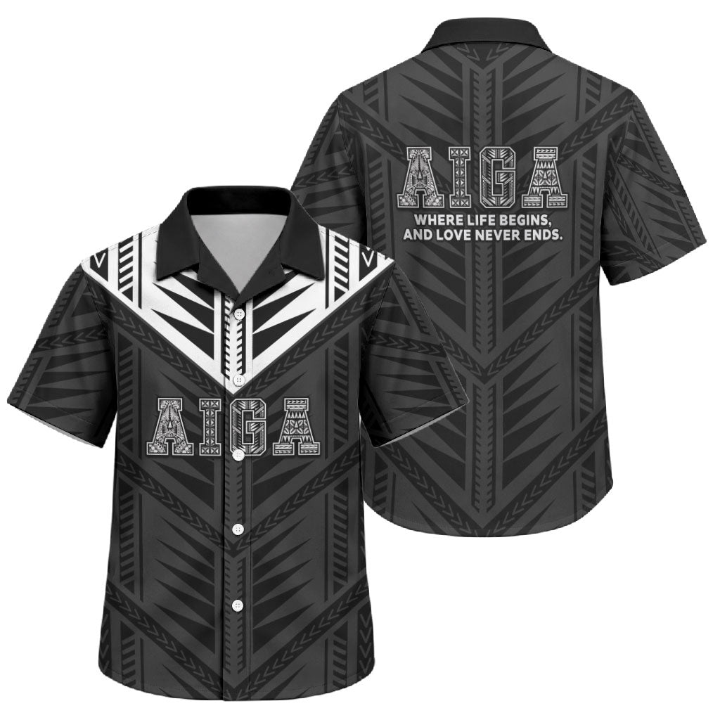 Samoa Aiga Family Matching Off The Shoulder Long Sleeve Dress and Hawaiian Shirt Samoan Tribal Pattern LT05 Son's Shirt Black - Polynesian Pride
