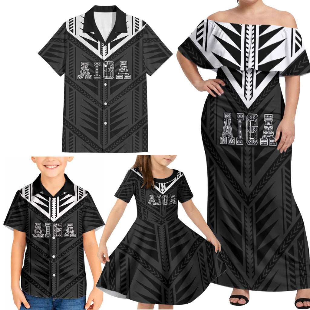 Samoa Aiga Family Matching Off Shoulder Maxi Dress and Hawaiian Shirt Samoan Tribal Pattern LT05 - Polynesian Pride
