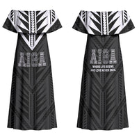 Samoa Aiga Family Matching Off Shoulder Maxi Dress and Hawaiian Shirt Samoan Tribal Pattern LT05 Mom's Dress Black - Polynesian Pride