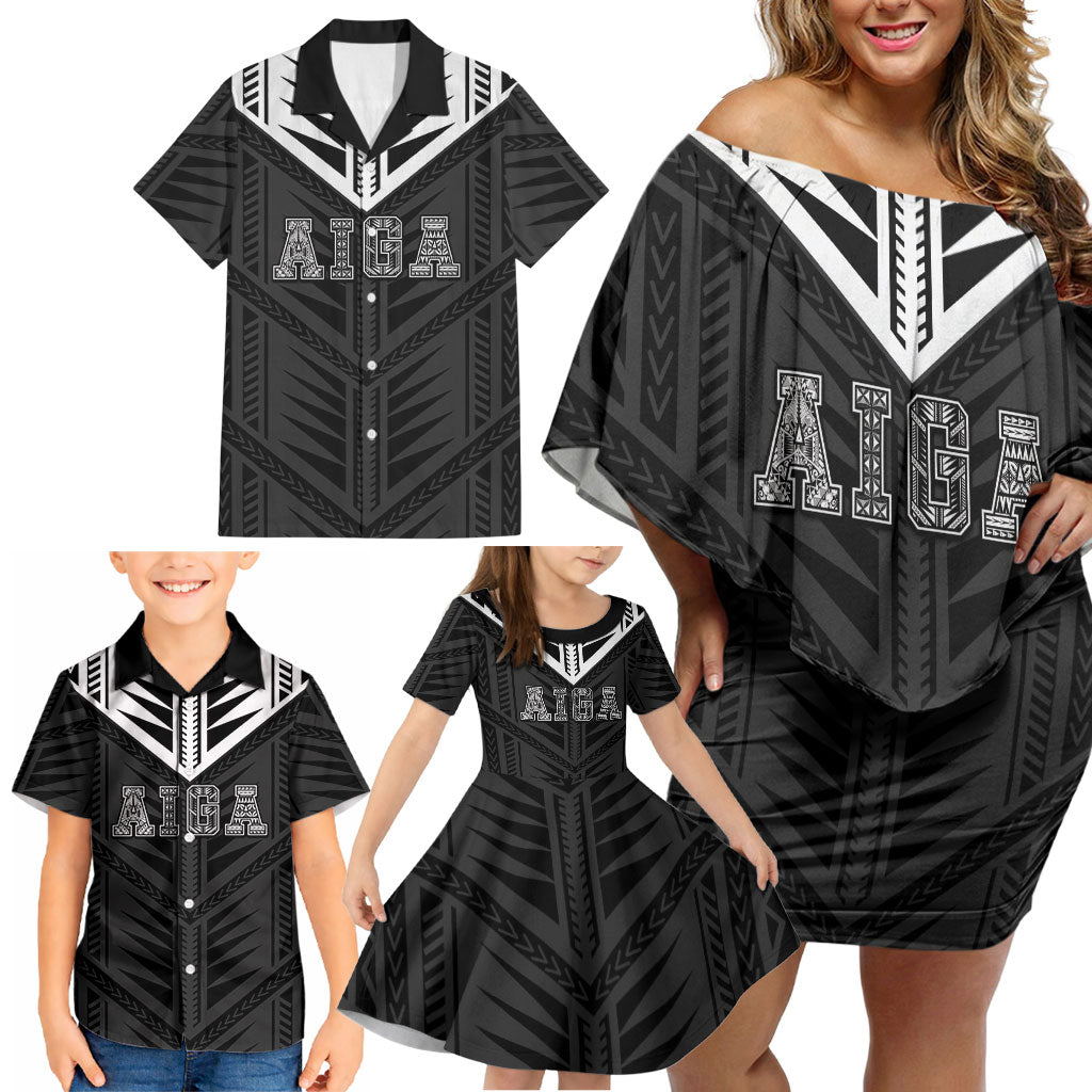 Samoa Aiga Family Matching Off Shoulder Short Dress and Hawaiian Shirt Samoan Tribal Pattern LT05 - Polynesian Pride