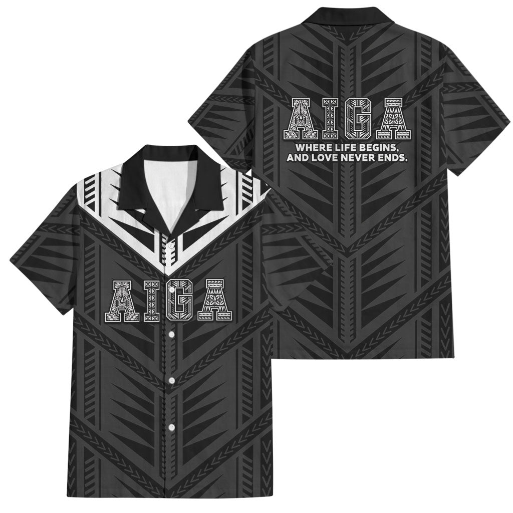 Samoa Aiga Family Matching Tank Maxi Dress and Hawaiian Shirt Samoan Tribal Pattern LT05 Dad's Shirt - Short Sleeve Black - Polynesian Pride
