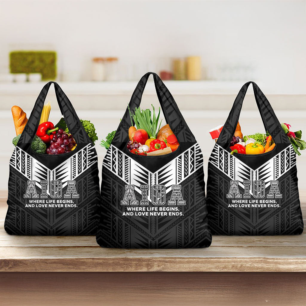 Samoa Aiga Grocery Bag Samoan Tribal Pattern LT05 3-pack One Size Black - Polynesian Pride