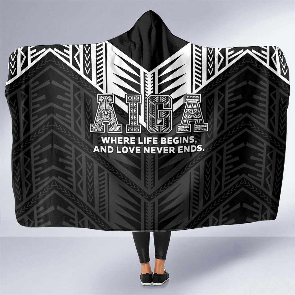 Samoa Aiga Hooded Blanket Samoan Tribal Pattern LT05 One Size Black - Polynesian Pride