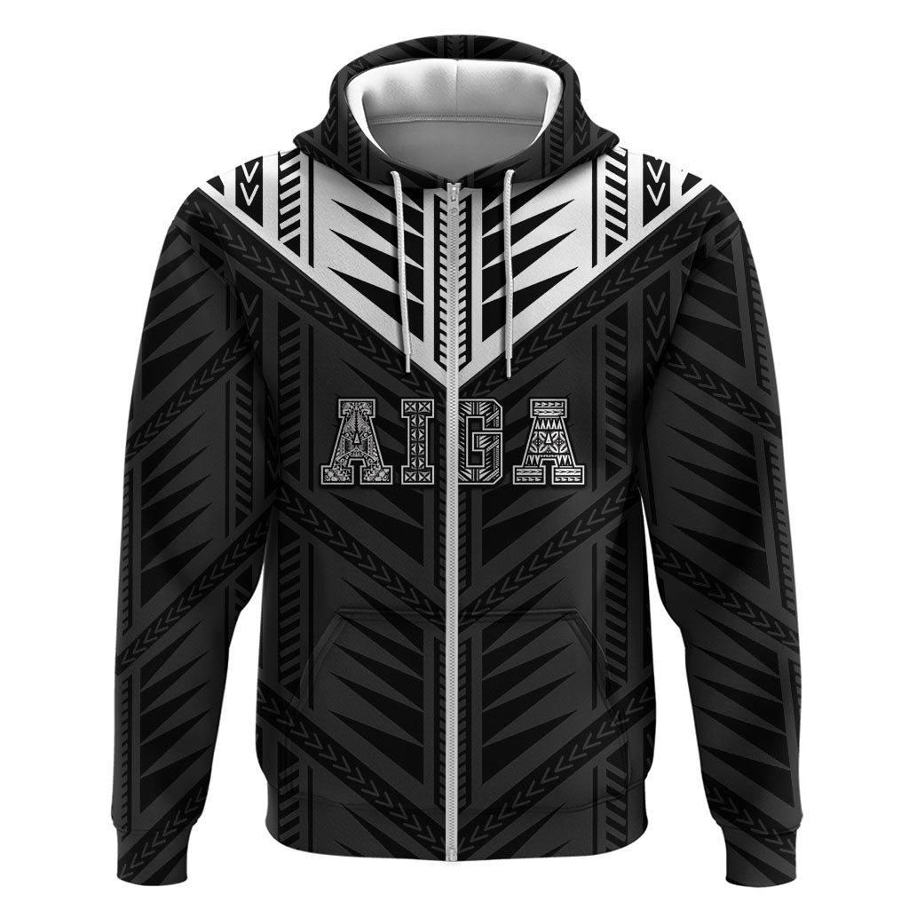 Samoa Aiga Hoodie Samoan Tribal Pattern LT05 Zip Hoodie Black - Polynesian Pride