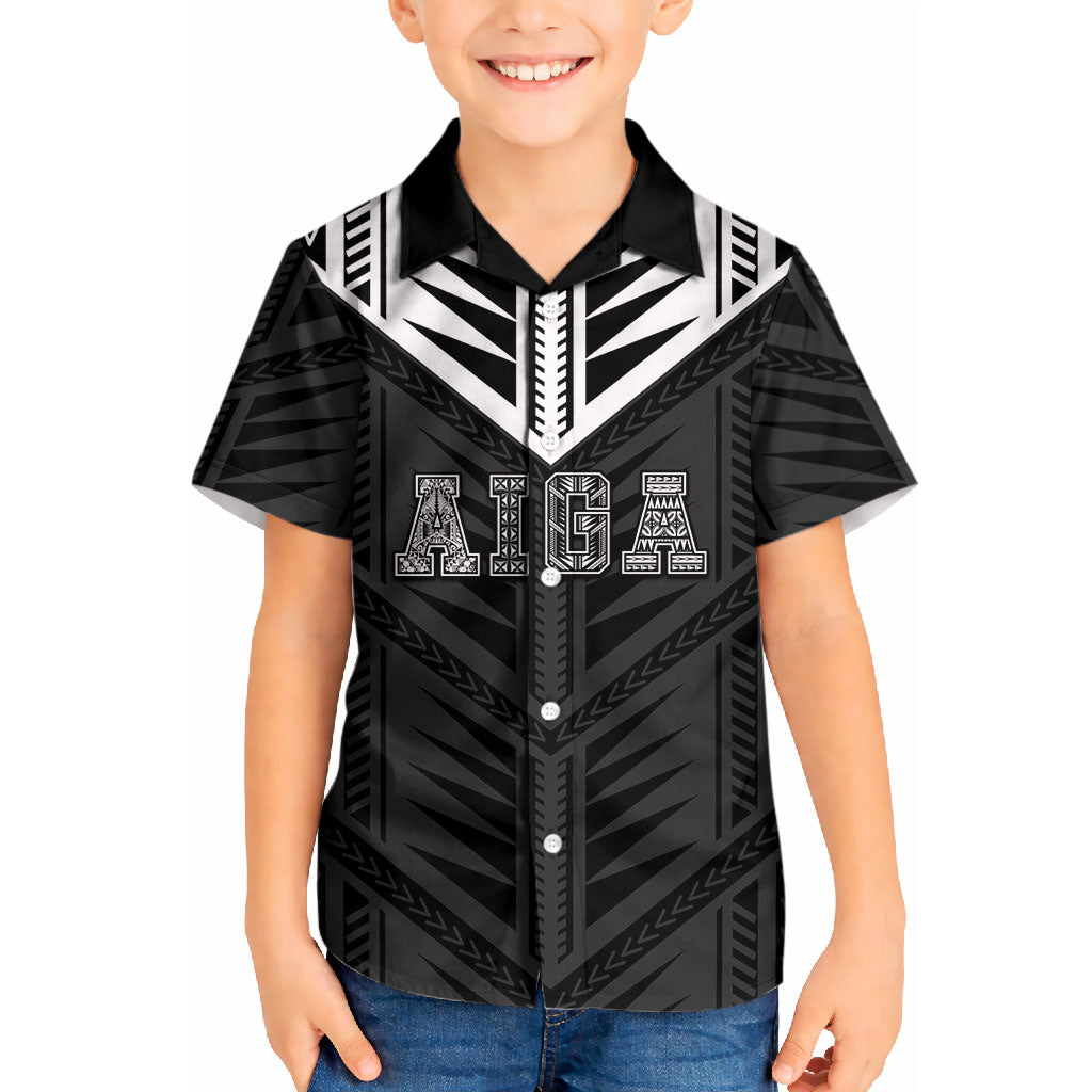 Samoa Aiga Kid Hawaiian Shirt Samoan Tribal Pattern LT05 Kid Black - Polynesian Pride
