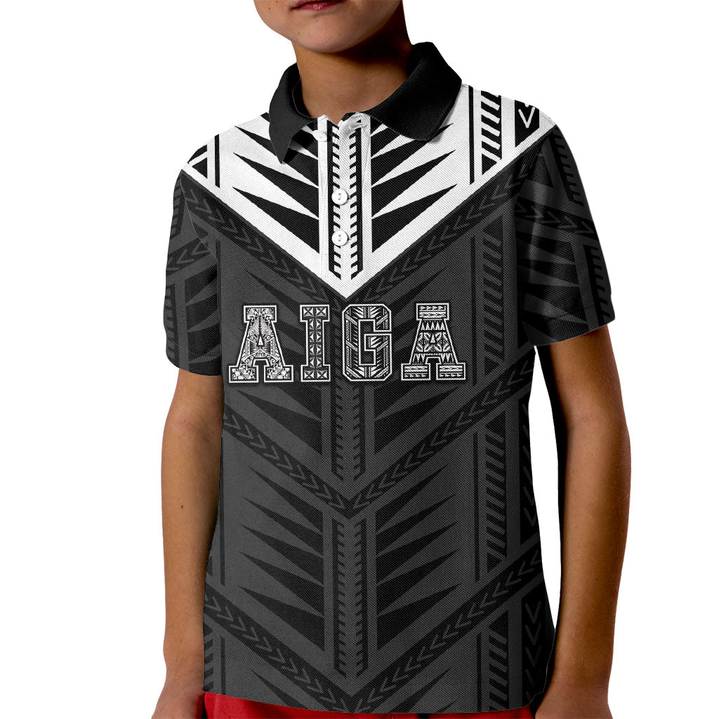 Samoa Aiga Kid Polo Shirt Samoan Tribal Pattern LT05 Kid Black - Polynesian Pride