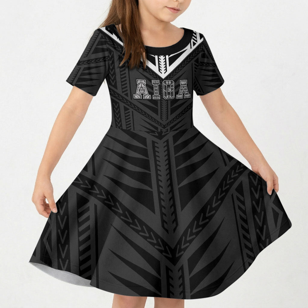 Samoa Aiga Kid Short Sleeve Dress Samoan Tribal Pattern LT05 KID Black - Polynesian Pride
