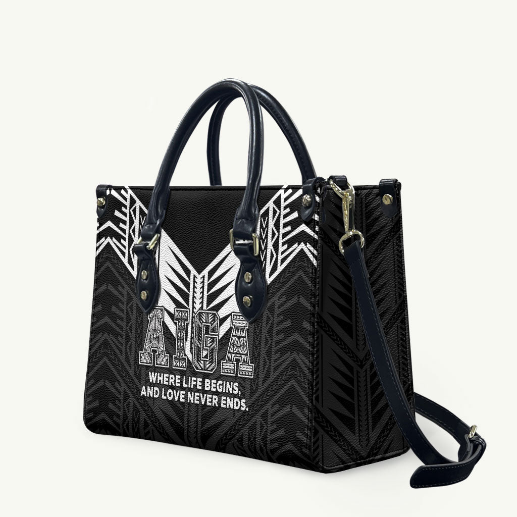 Samoa Aiga Leather Bag Samoan Tribal Pattern LT05 Black - Polynesian Pride