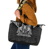 Samoa Aiga Leather Tote Bag Samoan Tribal Pattern LT05 Black - Polynesian Pride