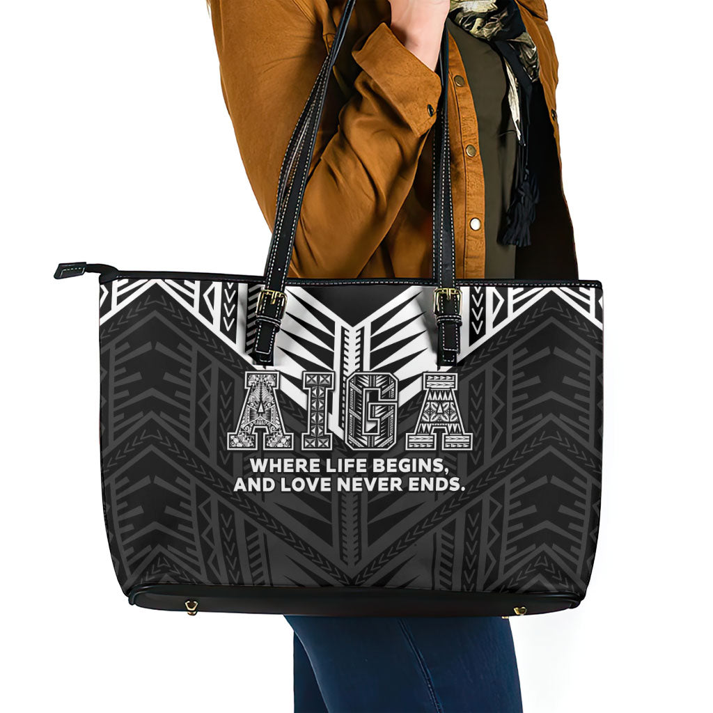 Samoa Aiga Leather Tote Bag Samoan Tribal Pattern LT05 - Polynesian Pride