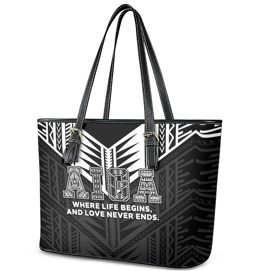 Samoa Aiga Leather Tote Bag Samoan Tribal Pattern LT05 - Polynesian Pride