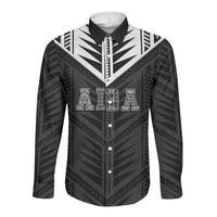 Samoa Aiga Long Sleeve Button Shirt Samoan Tribal Pattern LT05 Unisex Black - Polynesian Pride
