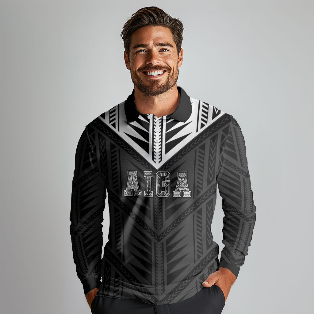 Samoa Aiga Long Sleeve Polo Shirt Samoan Tribal Pattern LT05 - Polynesian Pride