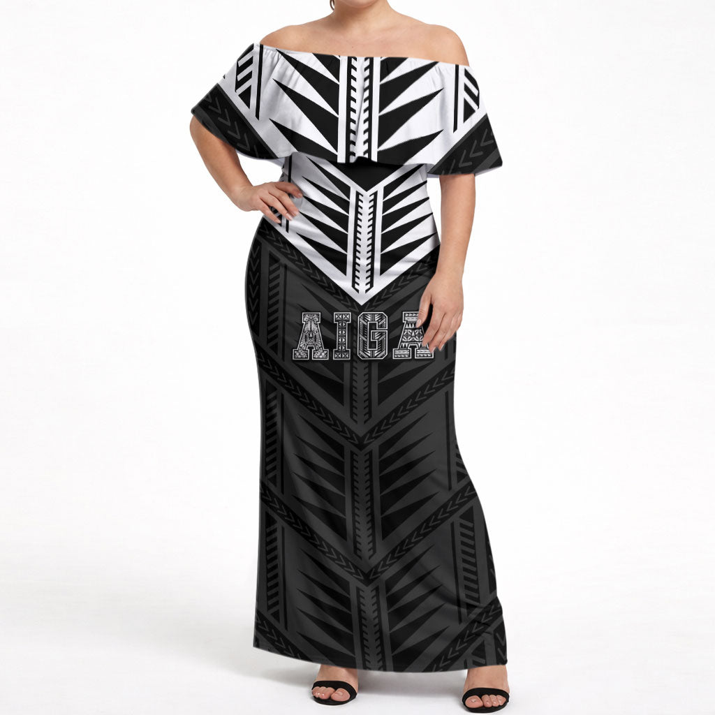Samoa Aiga Off Shoulder Maxi Dress Samoan Tribal Pattern LT05 Women Black - Polynesian Pride