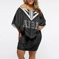 Samoa Aiga Off Shoulder Short Dress Samoan Tribal Pattern LT05 Women Black - Polynesian Pride