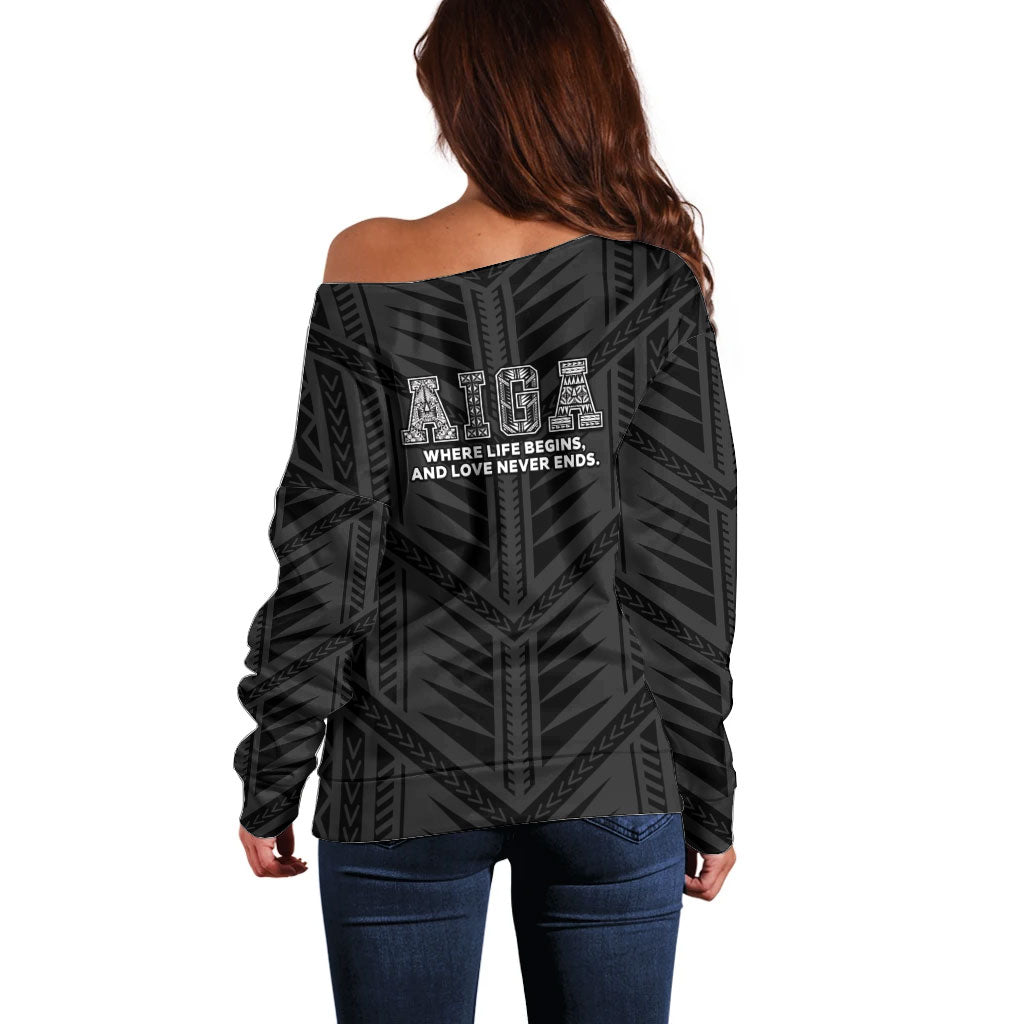Samoa Aiga Off Shoulder Sweater Samoan Tribal Pattern LT05 - Polynesian Pride