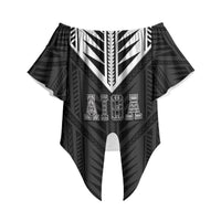 Samoa Aiga Off Shoulder Wrap Waist Top Samoan Tribal Pattern LT05 Black - Polynesian Pride