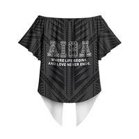 Samoa Aiga Off Shoulder Wrap Waist Top Samoan Tribal Pattern LT05 - Polynesian Pride
