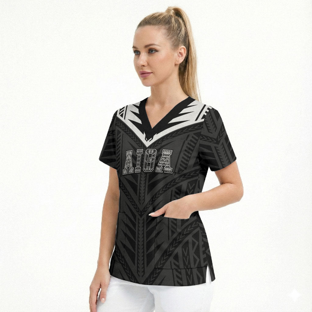 Samoa Aiga Scrub Top Samoan Tribal Pattern LT05 - Polynesian Pride