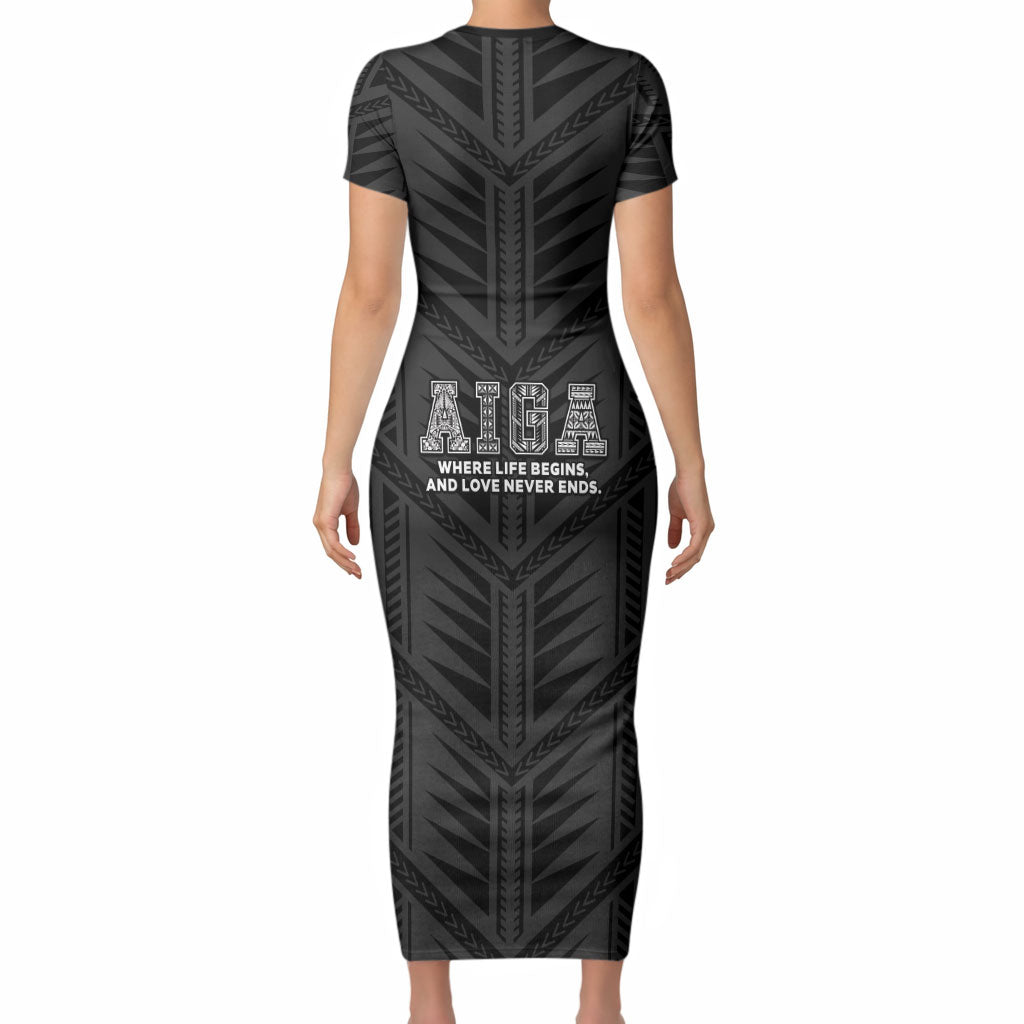 Samoa Aiga Short Sleeve Bodycon Dress Samoan Tribal Pattern LT05 - Polynesian Pride