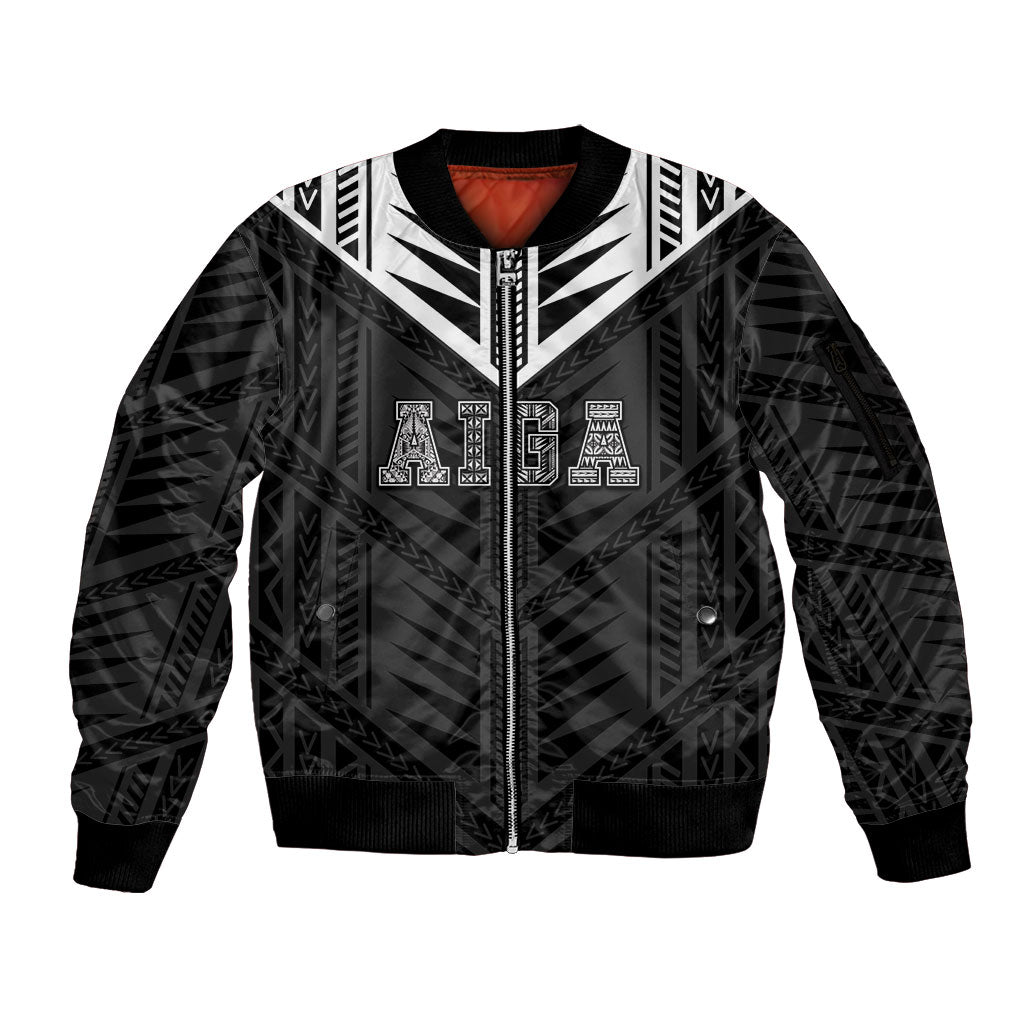 Samoa Aiga Sleeve Zip Bomber Jacket Samoan Tribal Pattern LT05 Unisex Black - Polynesian Pride