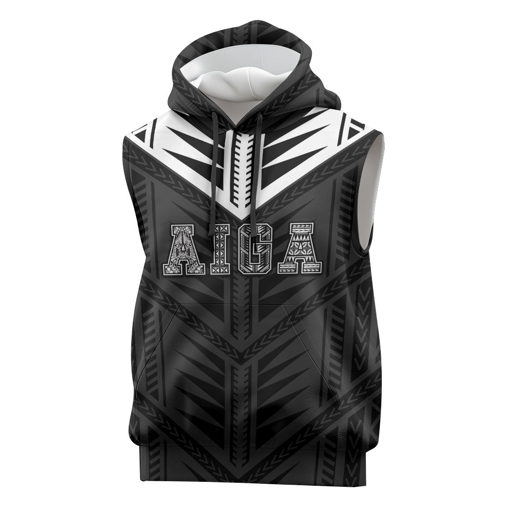 Samoa Aiga Sleeveless Hoodie Samoan Tribal Pattern LT05 Black - Polynesian Pride