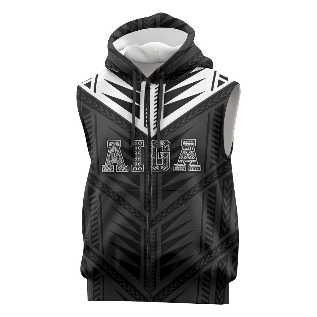 Samoa Aiga Sleeveless Zip Hoodie Samoan Tribal Pattern LT05 Black - Polynesian Pride