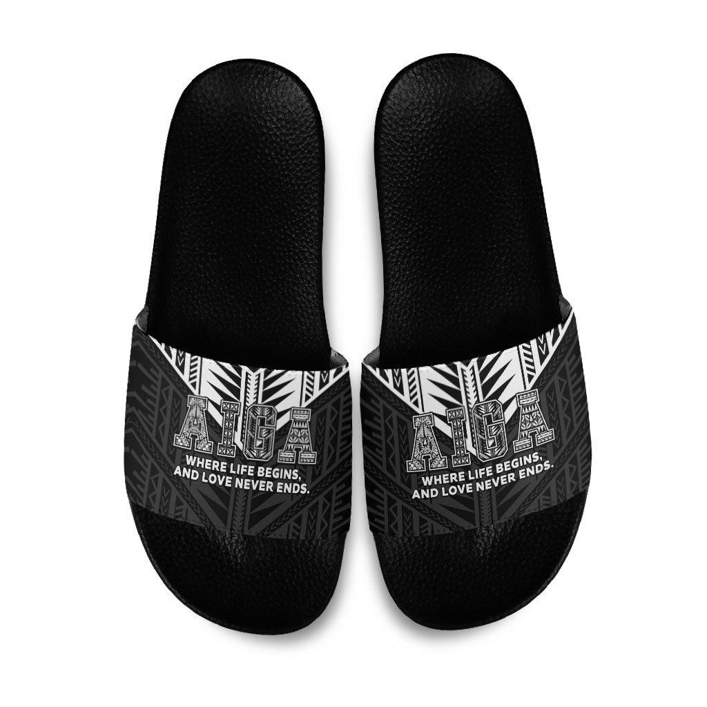Samoa Aiga Slide Sandals Samoan Tribal Pattern LT05 Black - Polynesian Pride