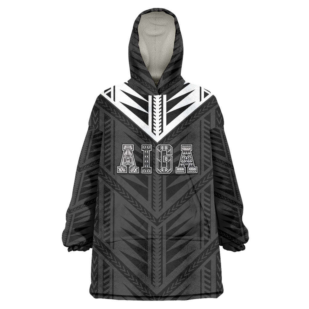 Samoa Aiga Wearable Blanket Hoodie Samoan Tribal Pattern LT05 One Size Black - Polynesian Pride