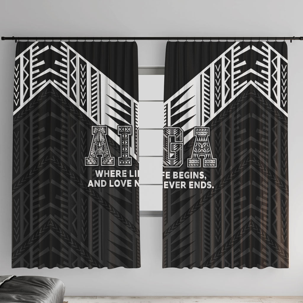 Samoa Aiga Window Curtain Samoan Tribal Pattern LT05 With Hooks Black - Polynesian Pride