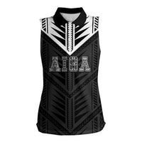 Samoa Aiga Women Sleeveless Polo Shirt Samoan Tribal Pattern LT05 Female Black - Polynesian Pride