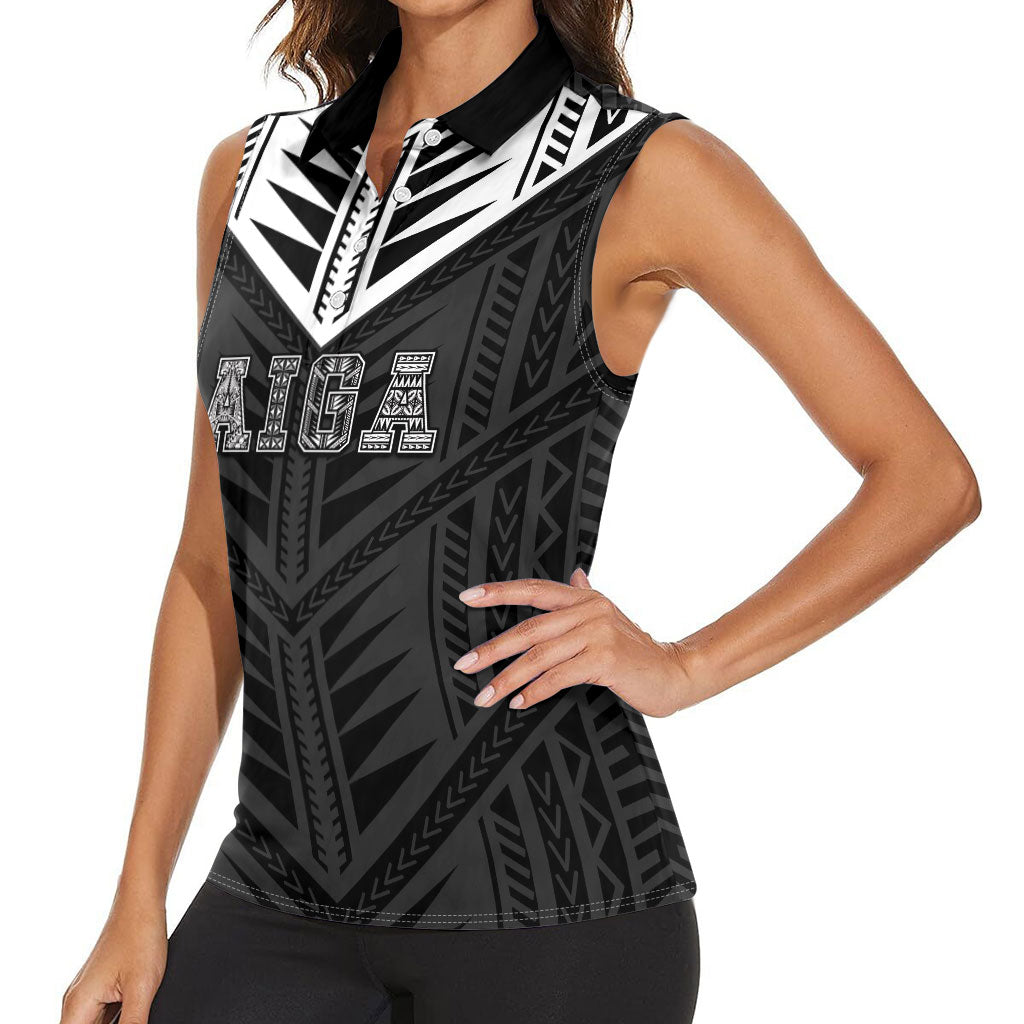 Samoa Aiga Women Sleeveless Polo Shirt Samoan Tribal Pattern LT05 - Polynesian Pride