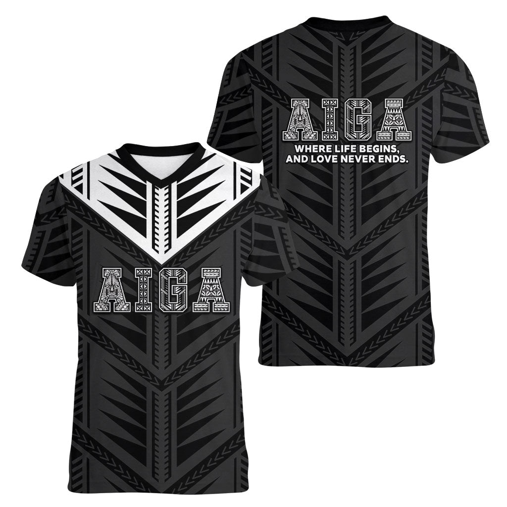 Samoa Aiga Women V-Neck T-Shirt Samoan Tribal Pattern LT05 - Polynesian Pride