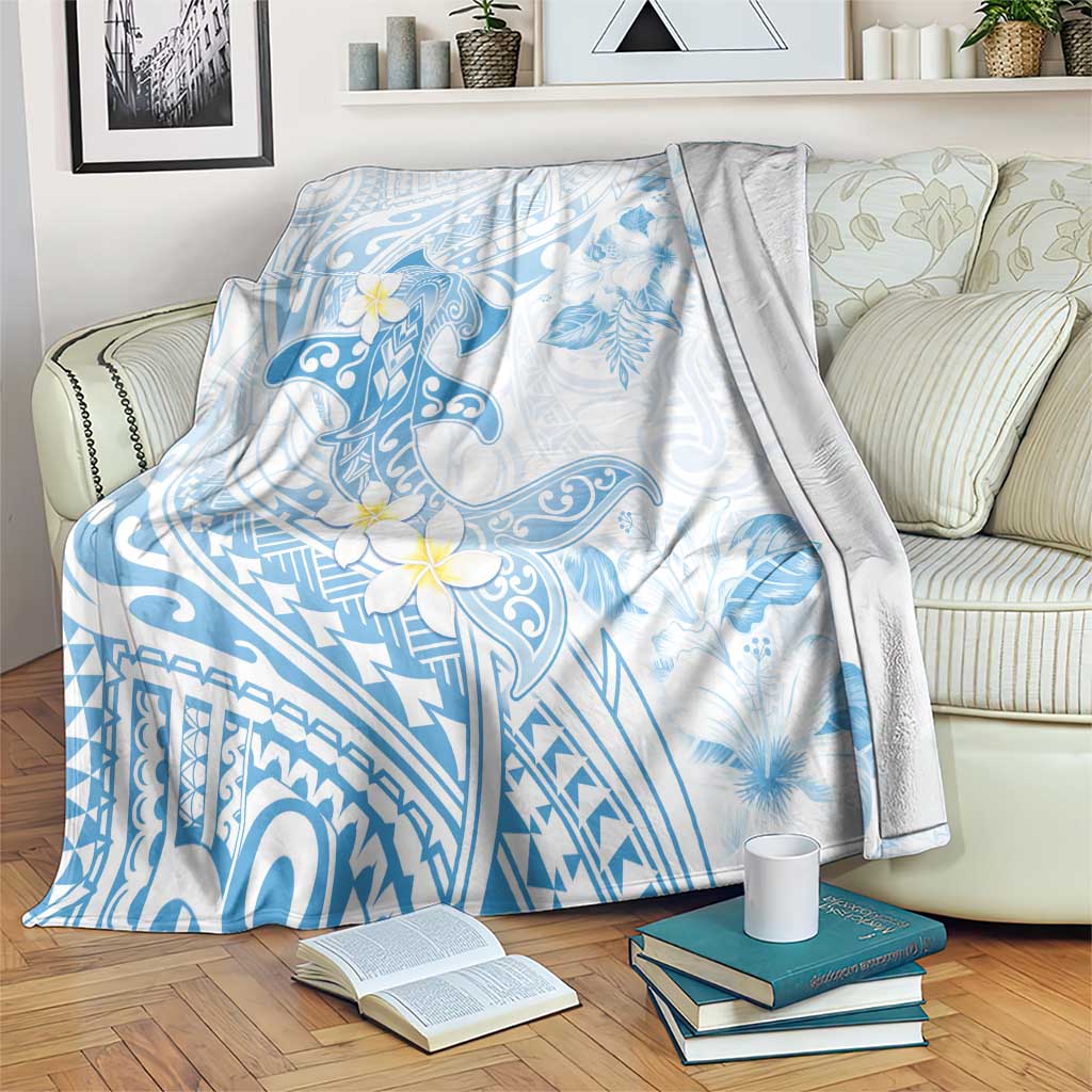 Polynesia Hammerhead Shark Blanket Tropical Flowers Tribal Pattern Blue LT05 Blue - Polynesian Pride