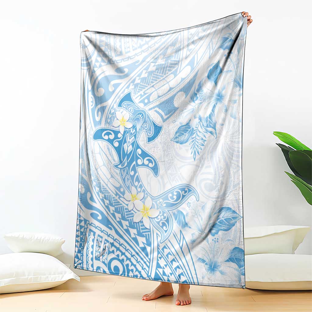 Polynesia Hammerhead Shark Blanket Tropical Flowers Tribal Pattern Blue LT05 - Polynesian Pride