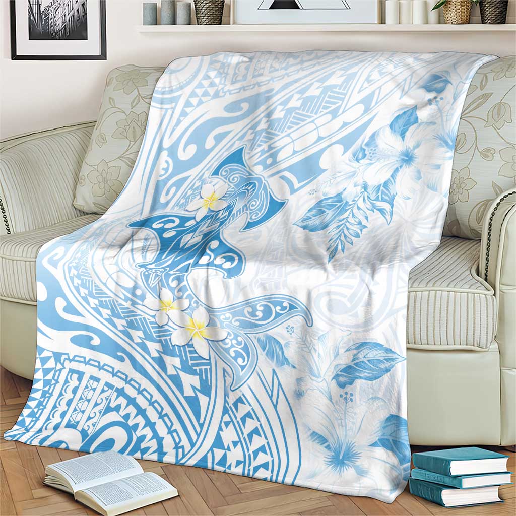 Polynesia Hammerhead Shark Blanket Tropical Flowers Tribal Pattern Blue LT05 - Polynesian Pride