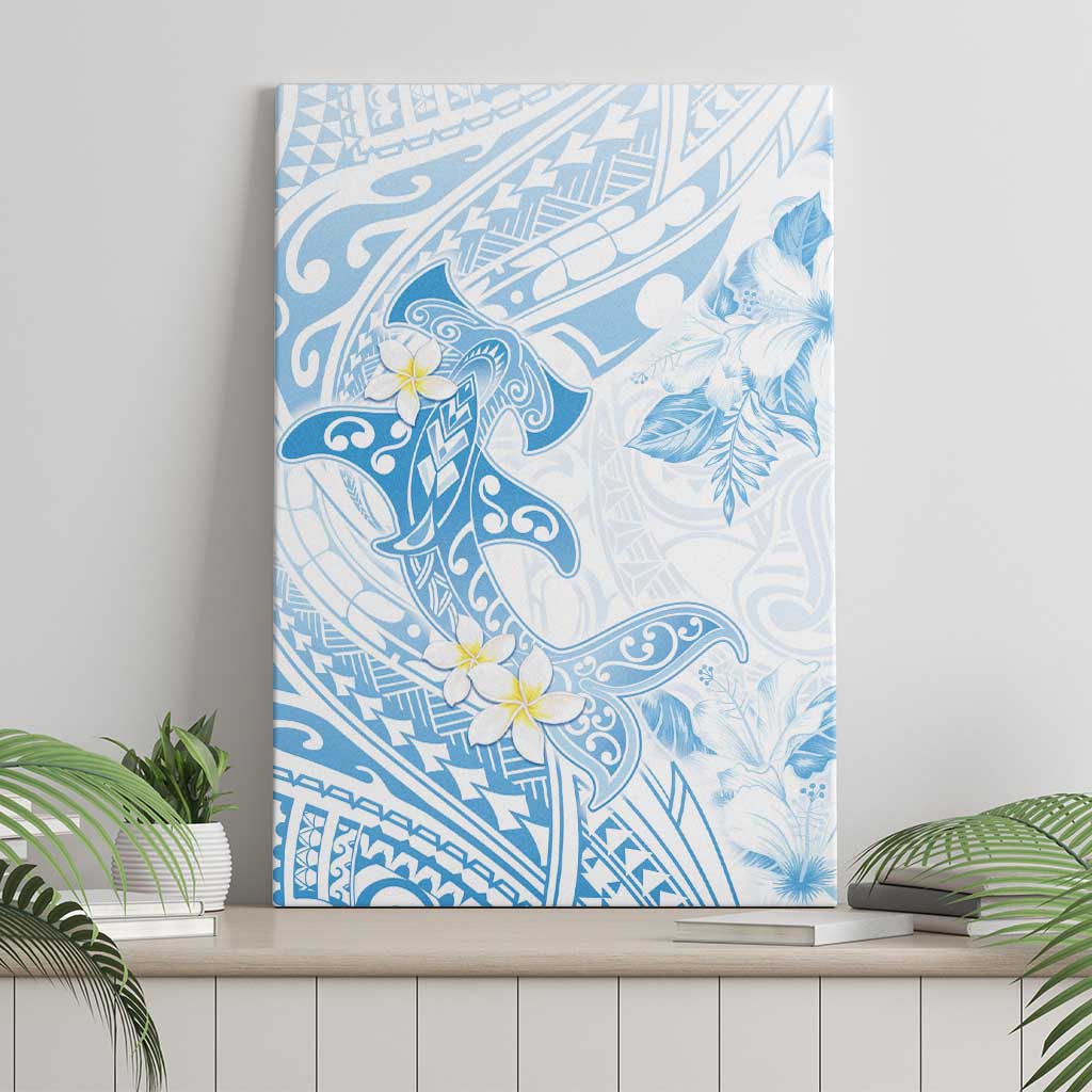 Polynesia Hammerhead Shark Canvas Wall Art Tropical Flowers Tribal Pattern Blue LT05 - Polynesian Pride