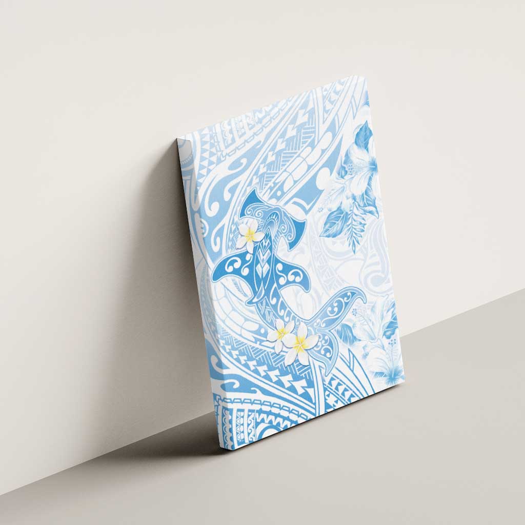 Polynesia Hammerhead Shark Canvas Wall Art Tropical Flowers Tribal Pattern Blue LT05 - Polynesian Pride