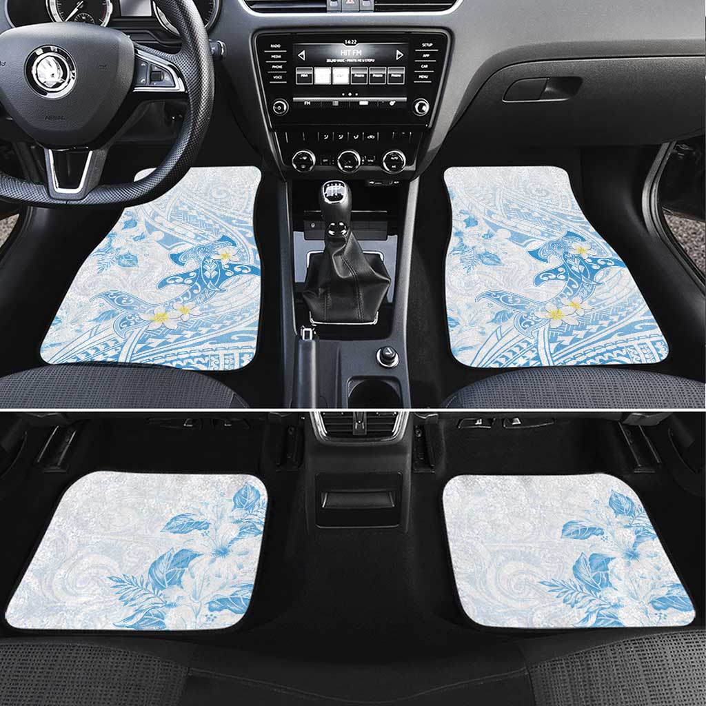 Polynesia Hammerhead Shark Car Mats Tropical Flowers Tribal Pattern Blue LT05 Set 4pcs Blue - Polynesian Pride