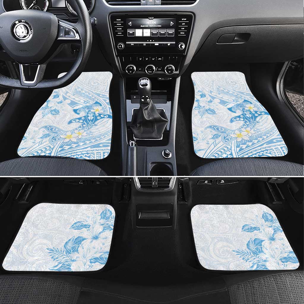 Polynesia Hammerhead Shark Car Mats Tropical Flowers Tribal Pattern Blue