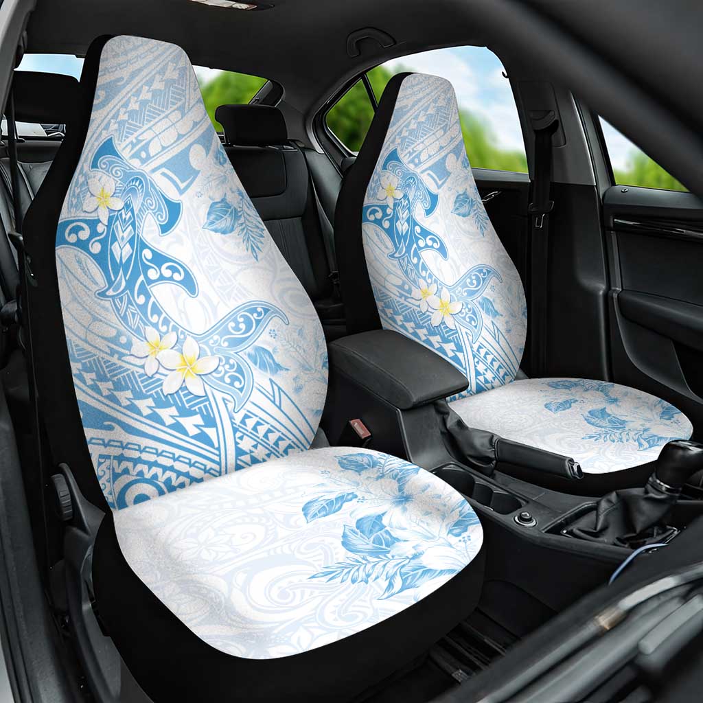 Polynesia Hammerhead Shark Car Seat Cover Tropical Flowers Tribal Pattern Blue