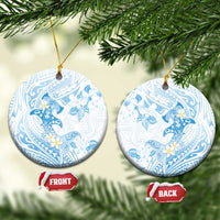 Polynesia Hammerhead Shark Ceramic Ornament Tropical Flowers Tribal Pattern Blue LT05 Circle Blue - Polynesian Pride