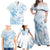 Polynesia Hammerhead Shark Family Matching Off Shoulder Maxi Dress and Hawaiian Shirt Tropical Flowers Tribal Pattern Blue